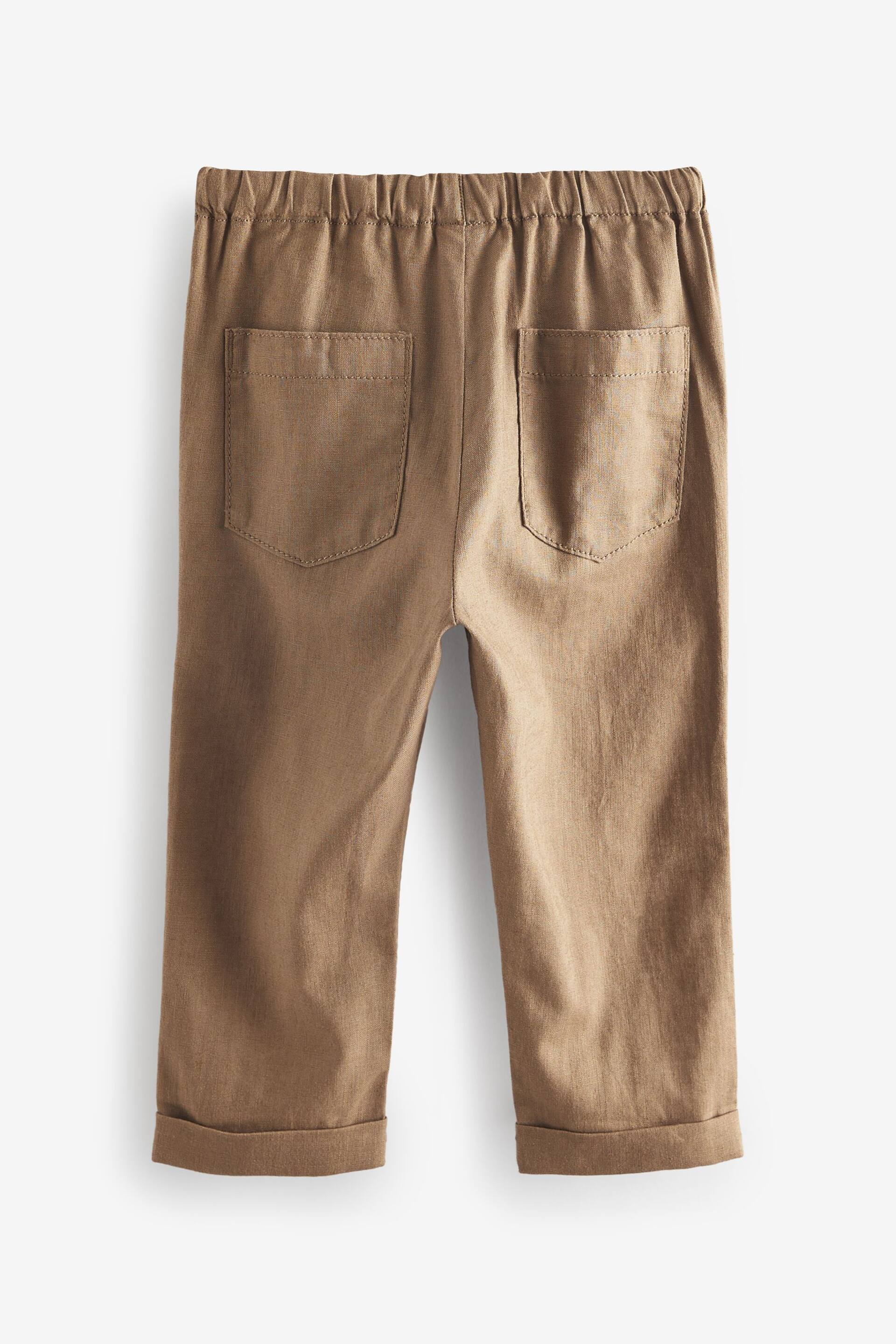 Navy/Tan 2 Pack Linen Blend Pull On Trousers (3mths-7yrs) - Image 4 of 5