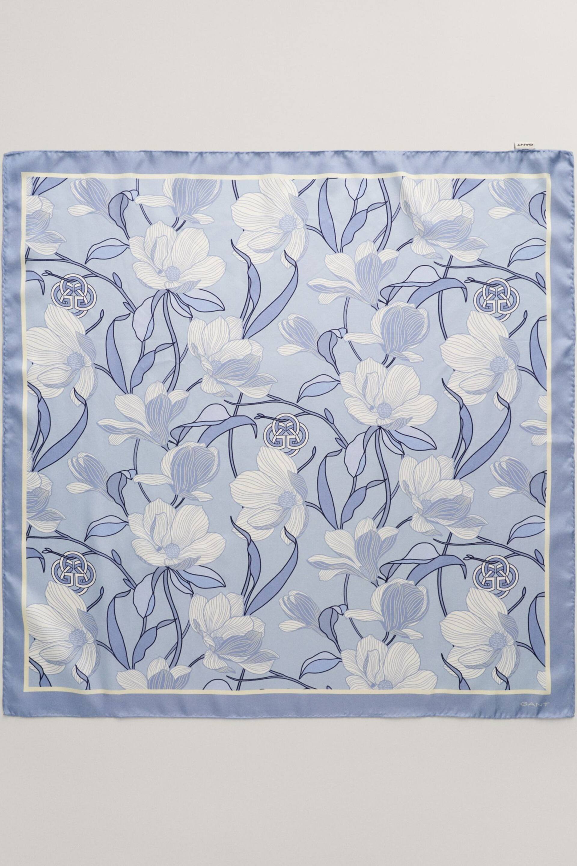 GANT Blue Magnolia Print Silk Scarf - Image 3 of 4