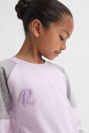 Reiss Lilac Bryce Junior Colourblock Motif Jersey Sweatshirt - Image 3 of 6