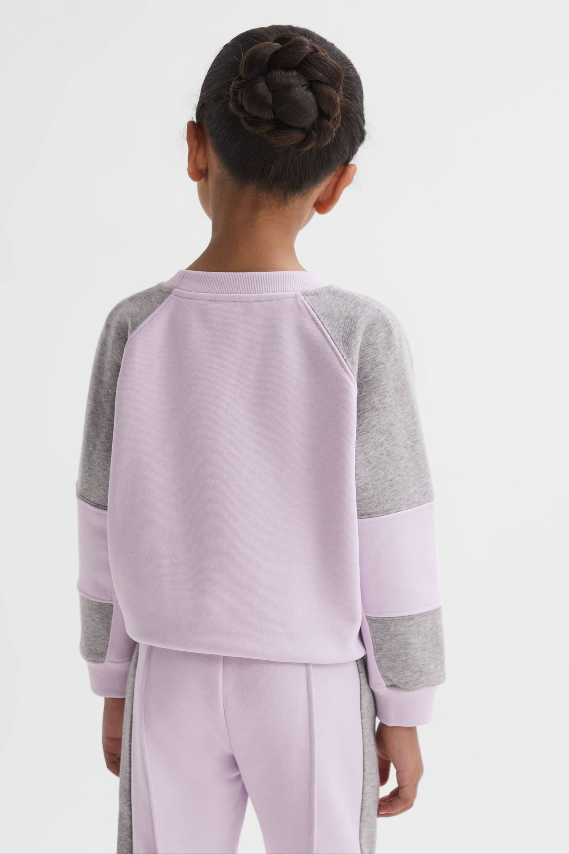 Reiss Lilac Bryce Junior Colourblock Motif Jersey Sweatshirt - Image 5 of 6