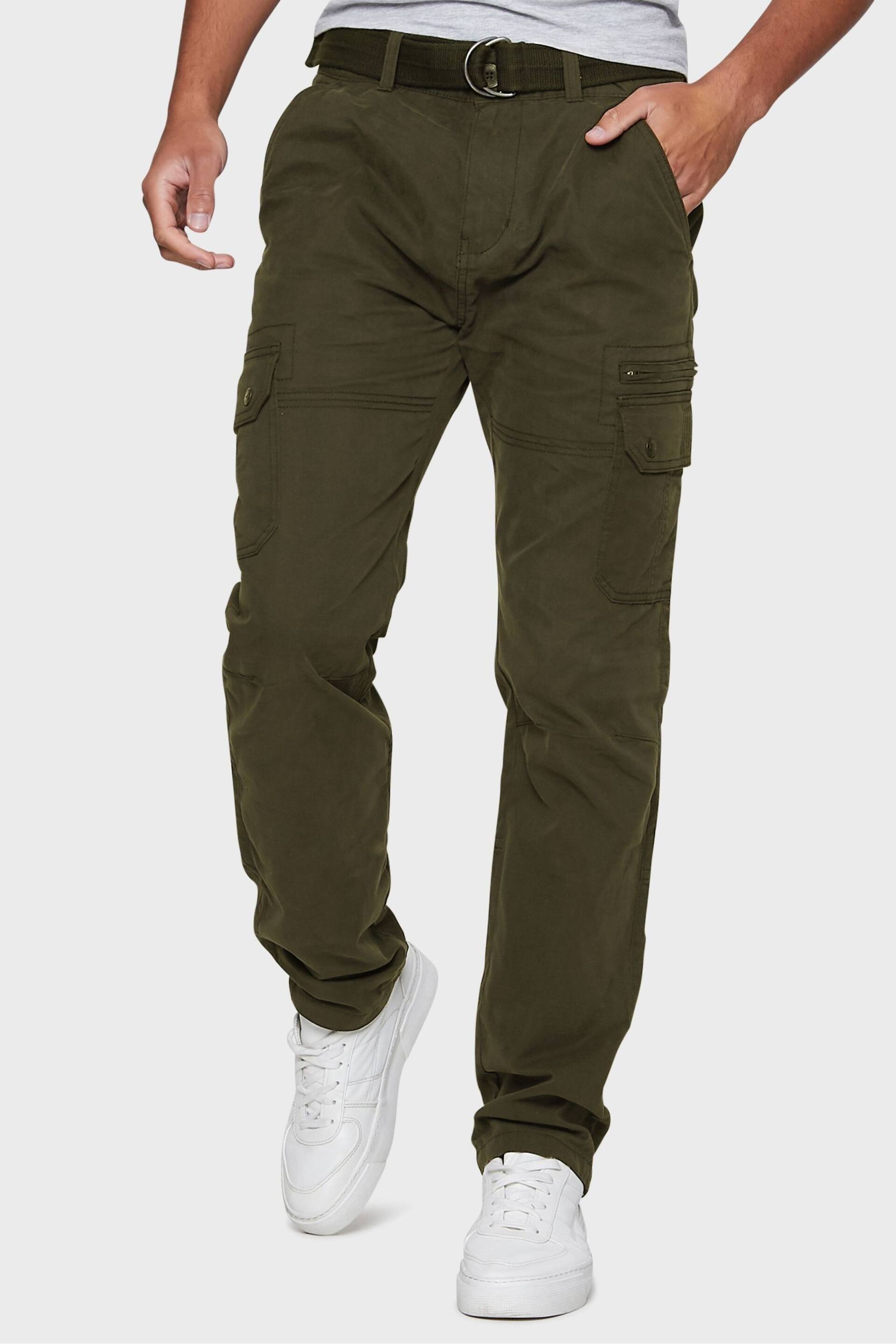 Threadbare Green Cotton Blend Belted Cargo Trousers - Image 1 of 4
