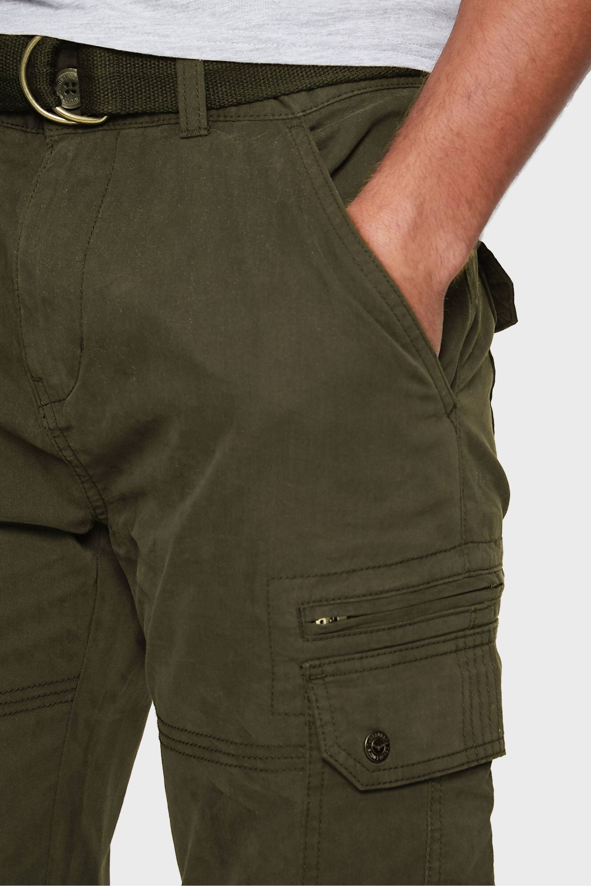 Threadbare Green Cotton Blend Belted Cargo Trousers - Image 4 of 4