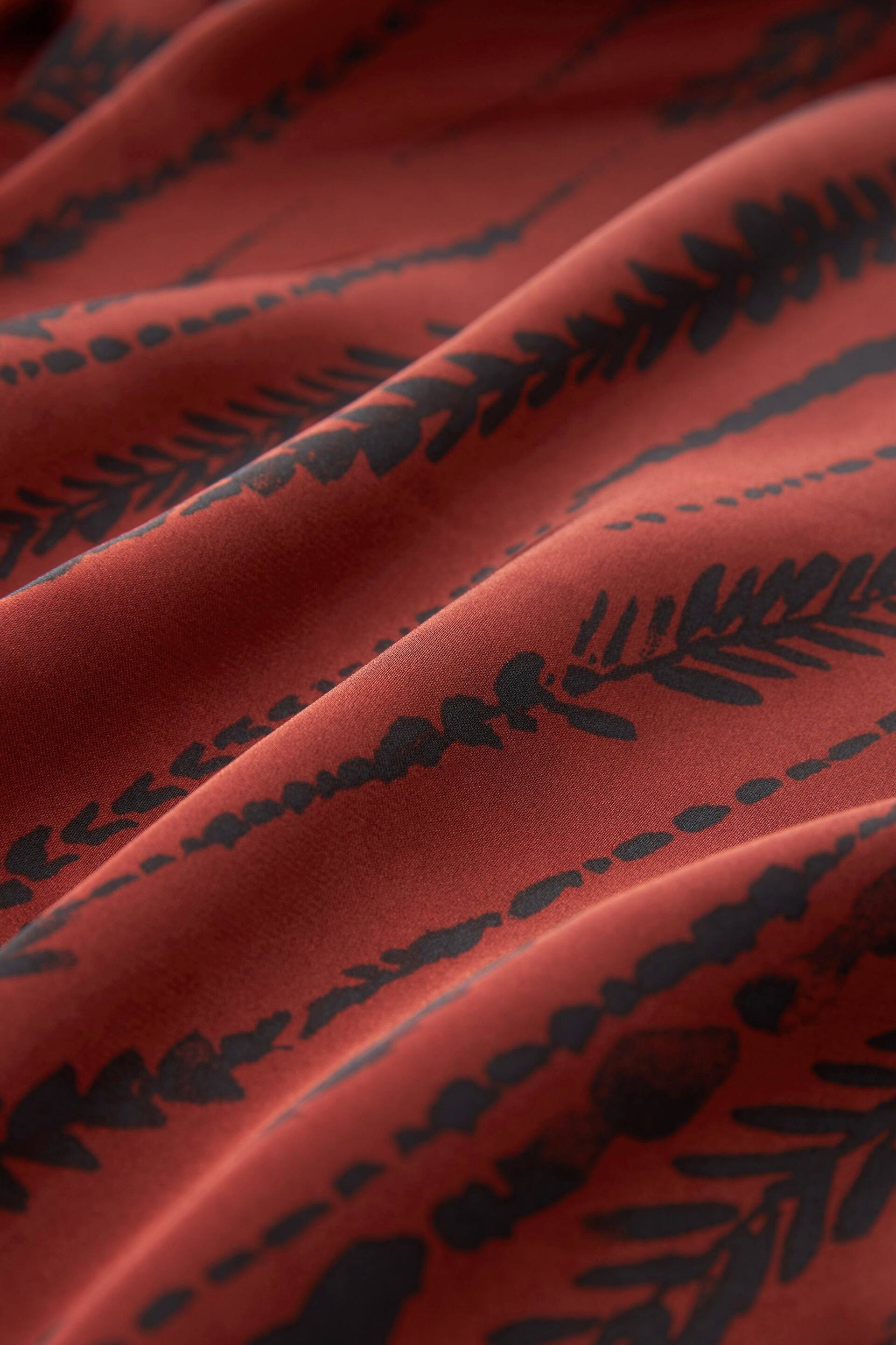 Brown Leaf Print Tie Neck Long Sleeve Midi Dress - Image 10 of 10