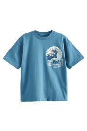 Teal Blue Wave Backprint Relaxed Fit Short Sleeve Graphic T-Shirt (3-16yrs) - Image 1 of 3