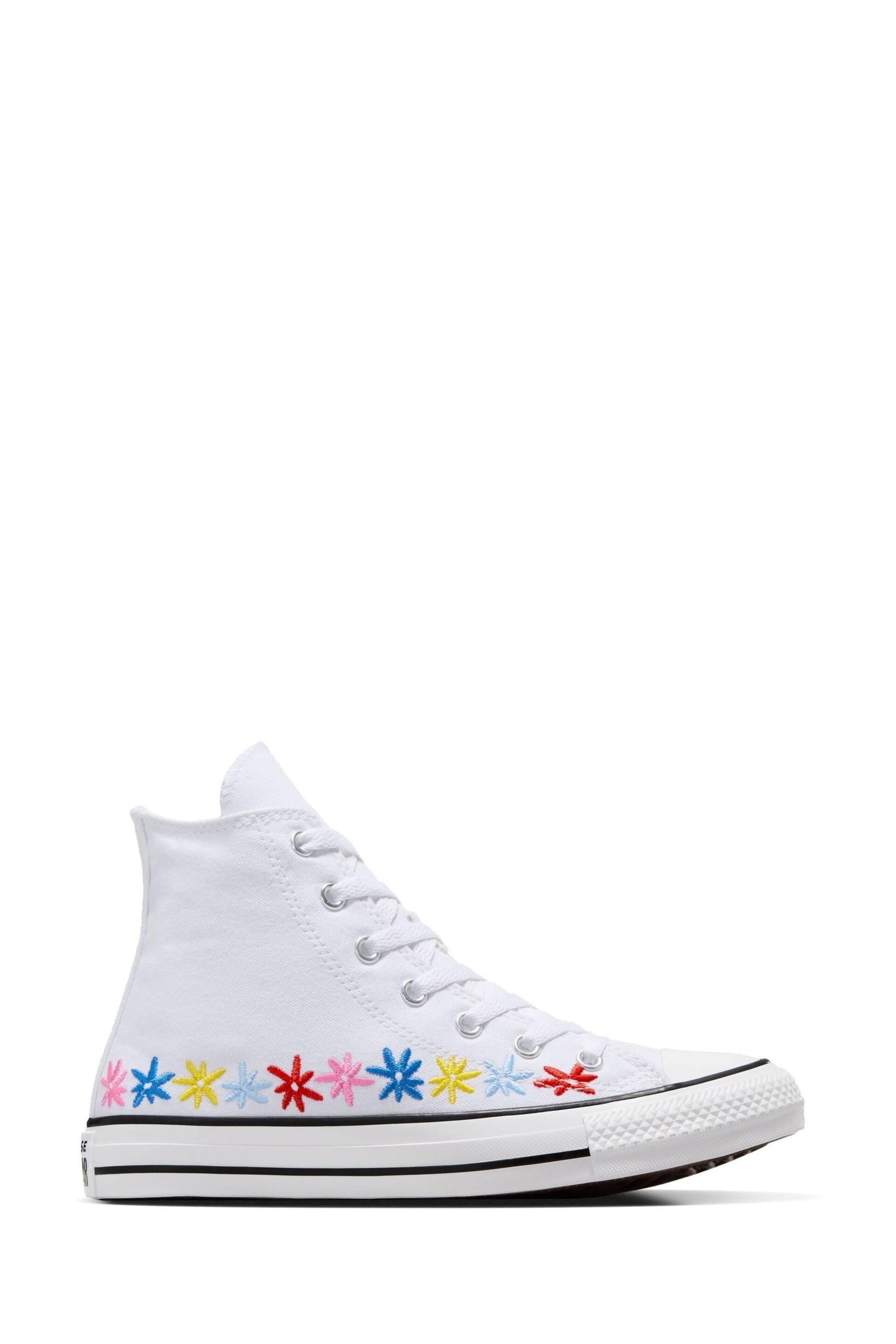 Converse White Embroidered Chuck Taylor All Star Youth Trainers - Image 6 of 9