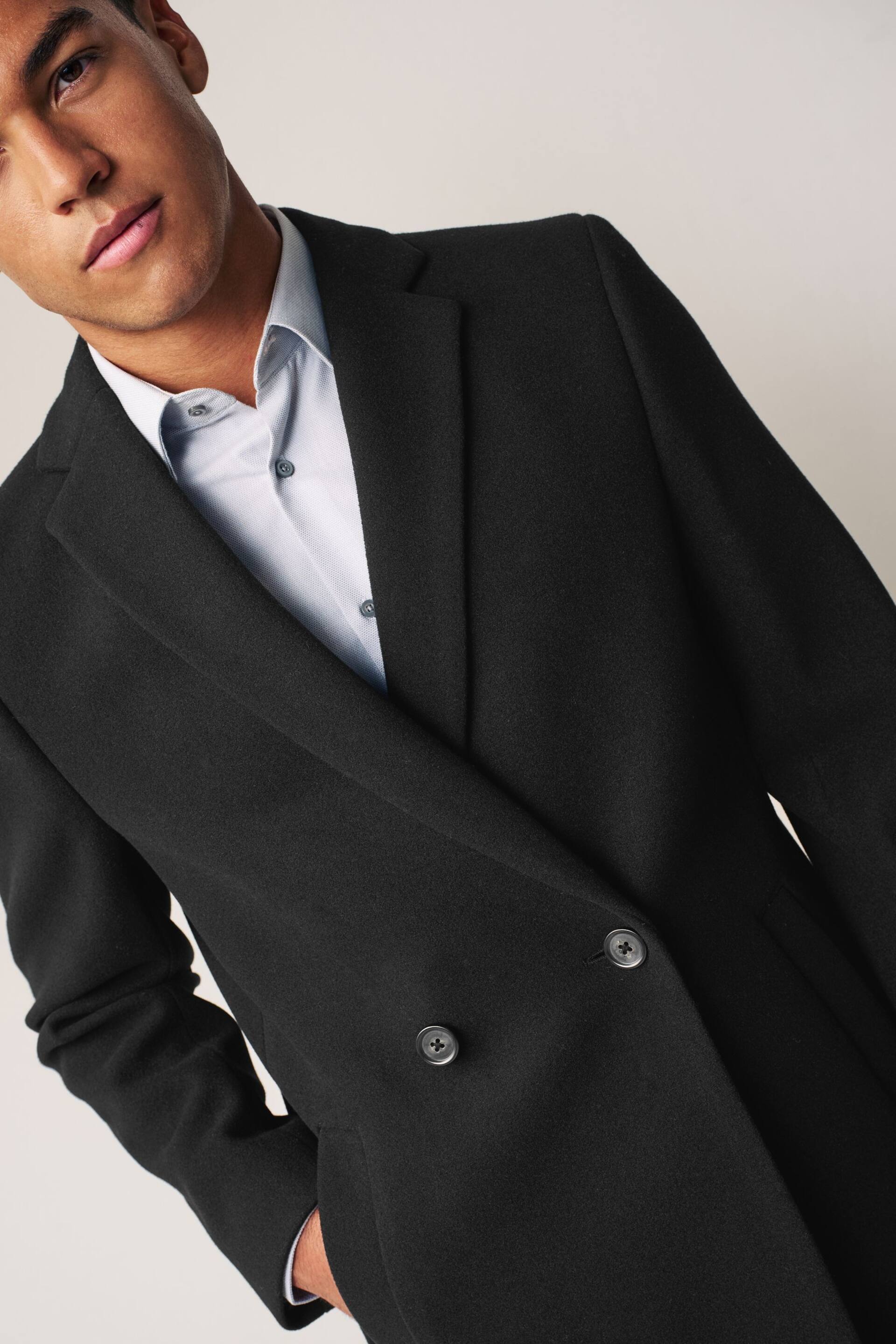 Black Double Breasted Epsom Overcoat - Image 4 of 12