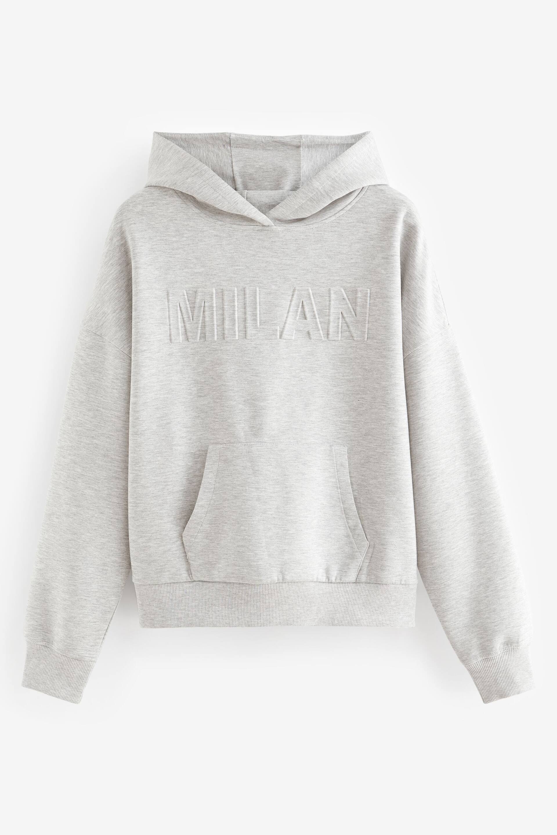 Grey Marl Slinky Soft Touch Plush Embossed Milan City Graphic Slogan Hoodie - Image 5 of 6