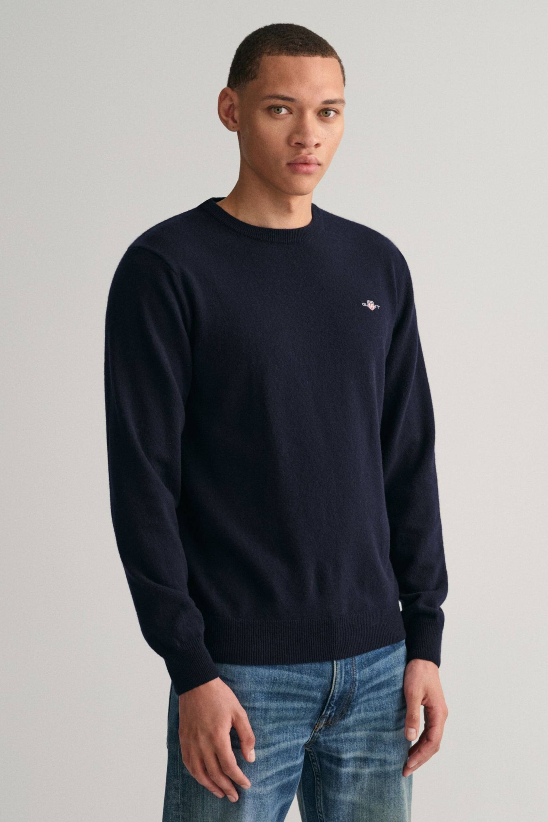 GANT Marine Blue Superfine Lambswool Crew Neck Jumper - Image 1 of 5