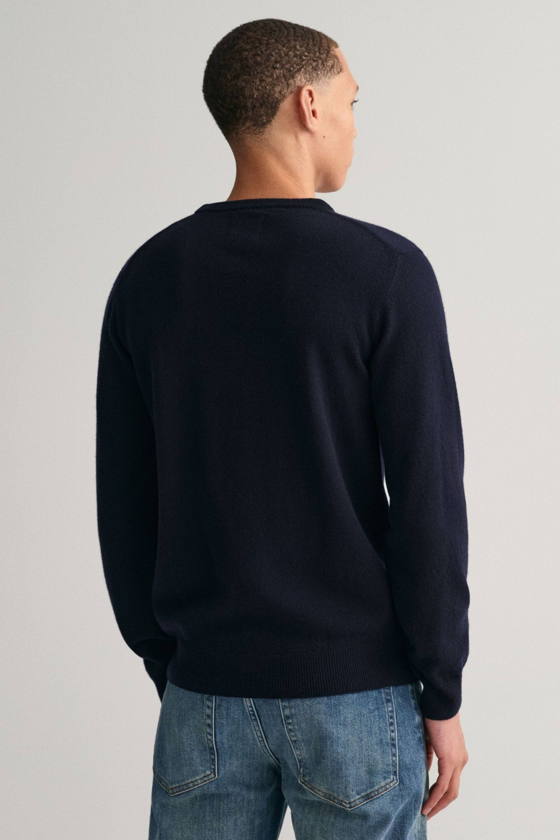 GANT Marine Blue Superfine Lambswool Crew Neck Jumper - Image 2 of 5