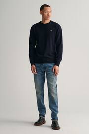 GANT Marine Blue Superfine Lambswool Crew Neck Jumper - Image 3 of 5