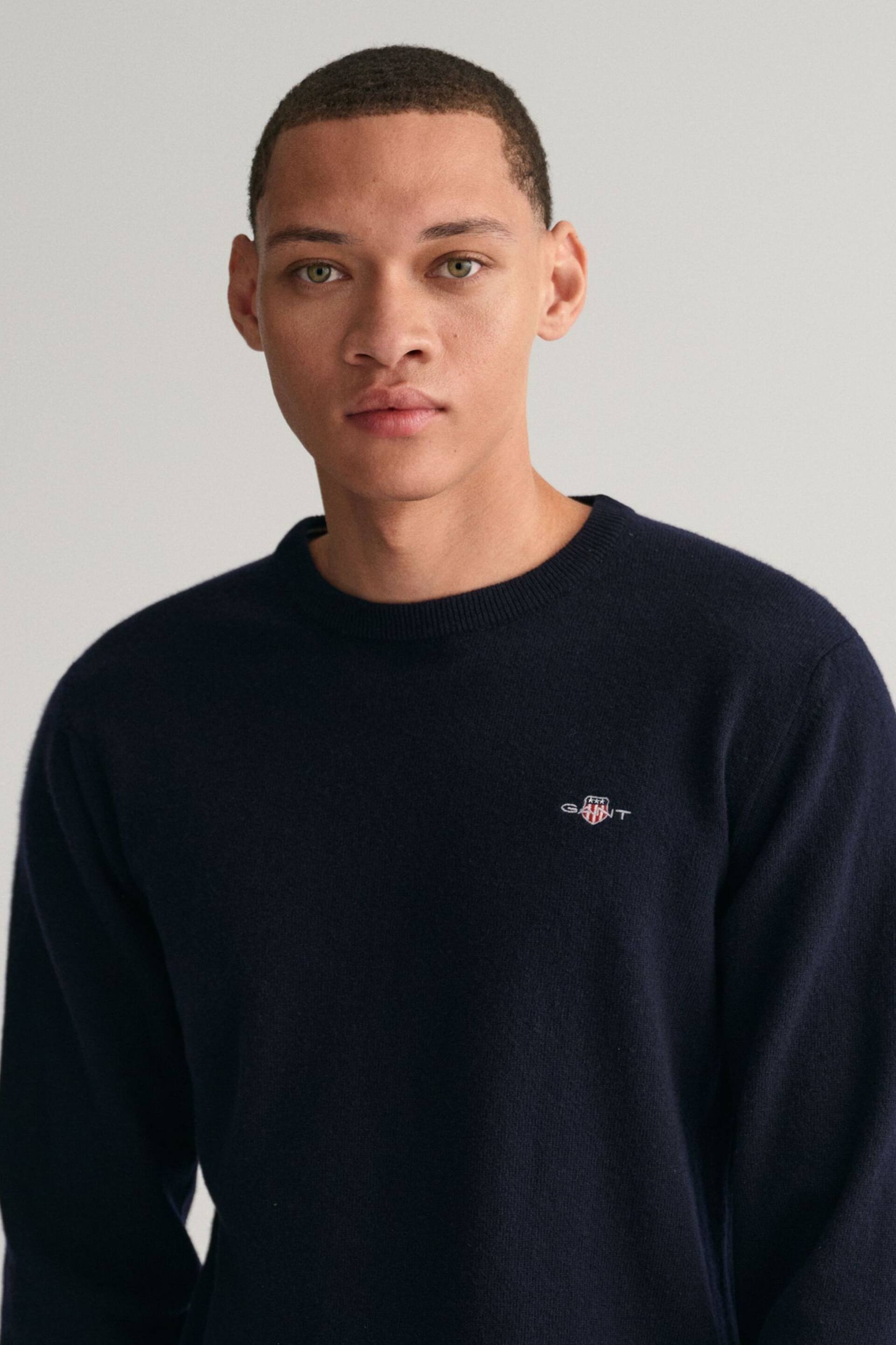 GANT Marine Blue Superfine Lambswool Crew Neck Jumper - Image 4 of 5