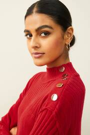 Red Gold Button Longline Cosy Jumper - Image 4 of 6
