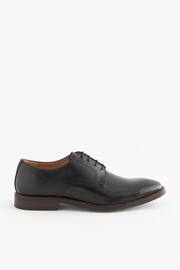 Black Regular Fit Leather Contrast Sole Derby Shoes - Image 3 of 6