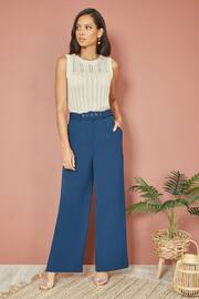 Yumi Blue Straight Leg Crepe Trousers With Belt - Image 3 of 4