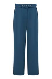 Yumi Blue Straight Leg Crepe Trousers With Belt - Image 4 of 4