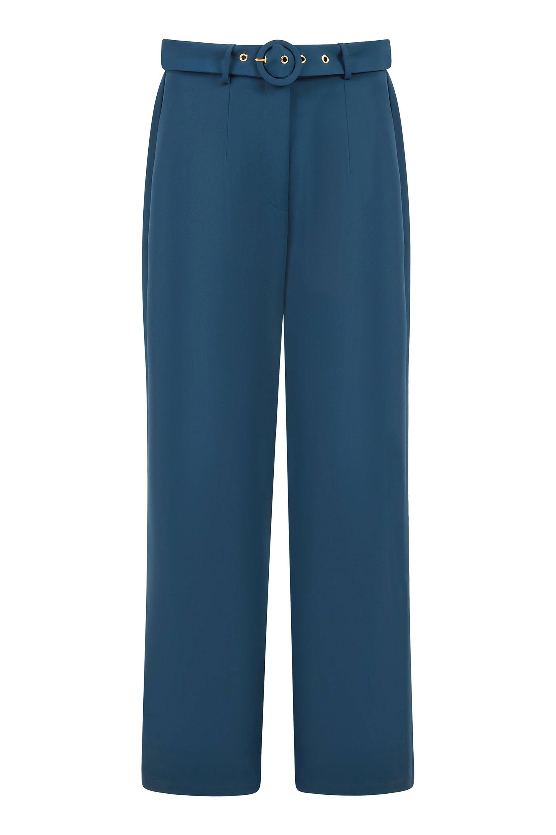 Yumi Blue Straight Leg Crepe Trousers With Belt - Image 4 of 4