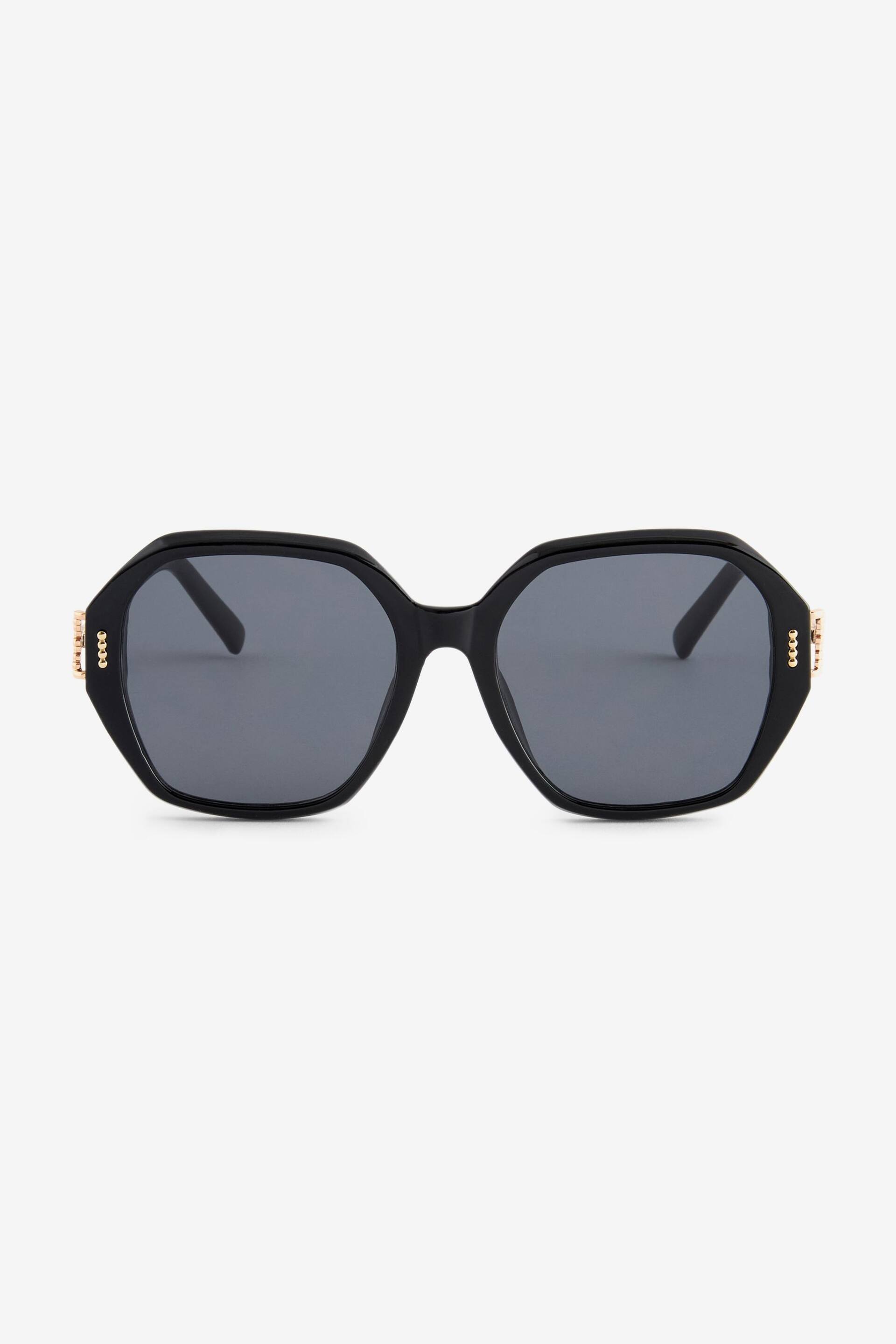 Black Large Hexagon Metal Arm Sunglasses - Image 5 of 6
