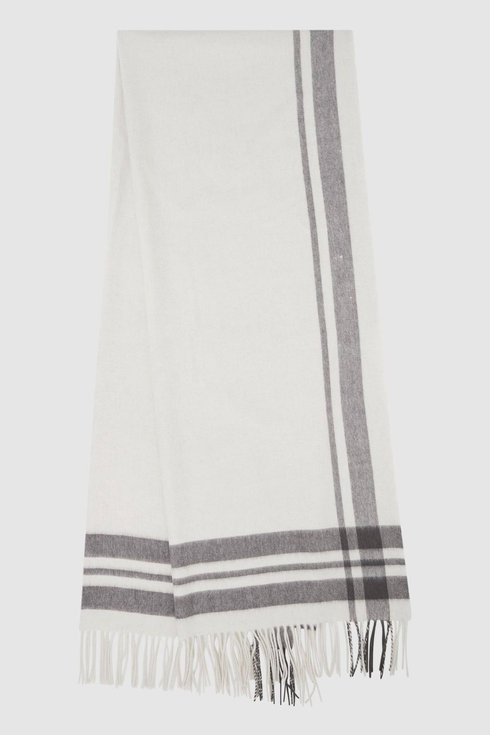 Reiss Grey/Ecru Martina Lambswool Checked Scarf - Image 1 of 4