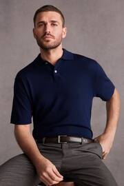 Navy Blue Knitted Premium Merino Wool Regular Fit Polo Shirt - Image 1 of 7