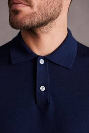 Navy Blue Knitted Premium Merino Wool Regular Fit Polo Shirt - Image 4 of 7