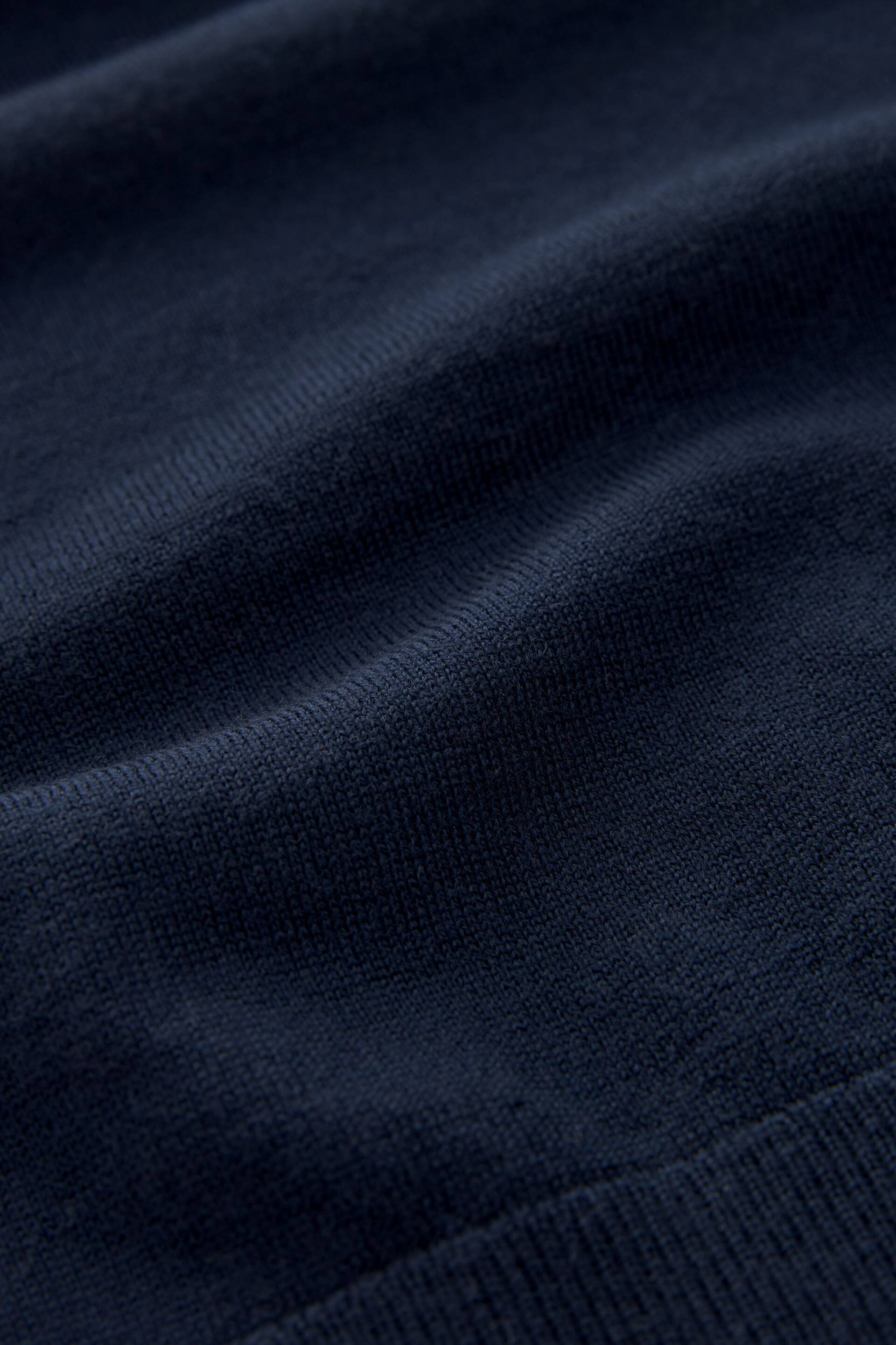 Navy Blue Knitted Premium Merino Wool Regular Fit Polo Shirt - Image 7 of 7