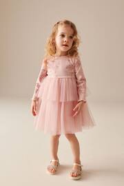 Pink Long Sleeve Mesh Dress (3mths-7yrs) - Image 2 of 5