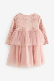 Pink Long Sleeve Mesh Dress (3mths-7yrs) - Image 4 of 5