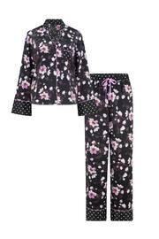 Pour Moi Black Luxe Satin Print Mix Revere Collar Pyjama Set - Image 5 of 5