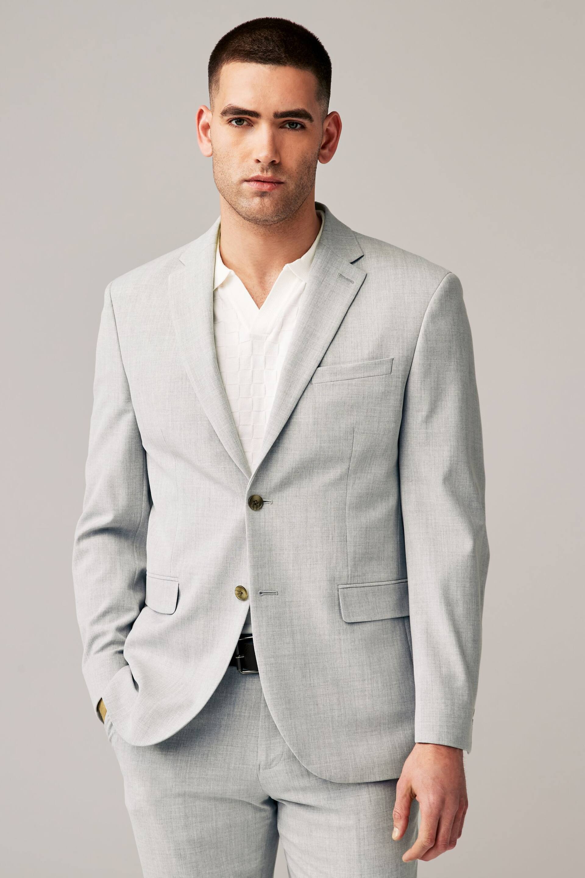 Light Grey Regular Fit Motionflex Stretch Suit: Jacket - Image 1 of 10
