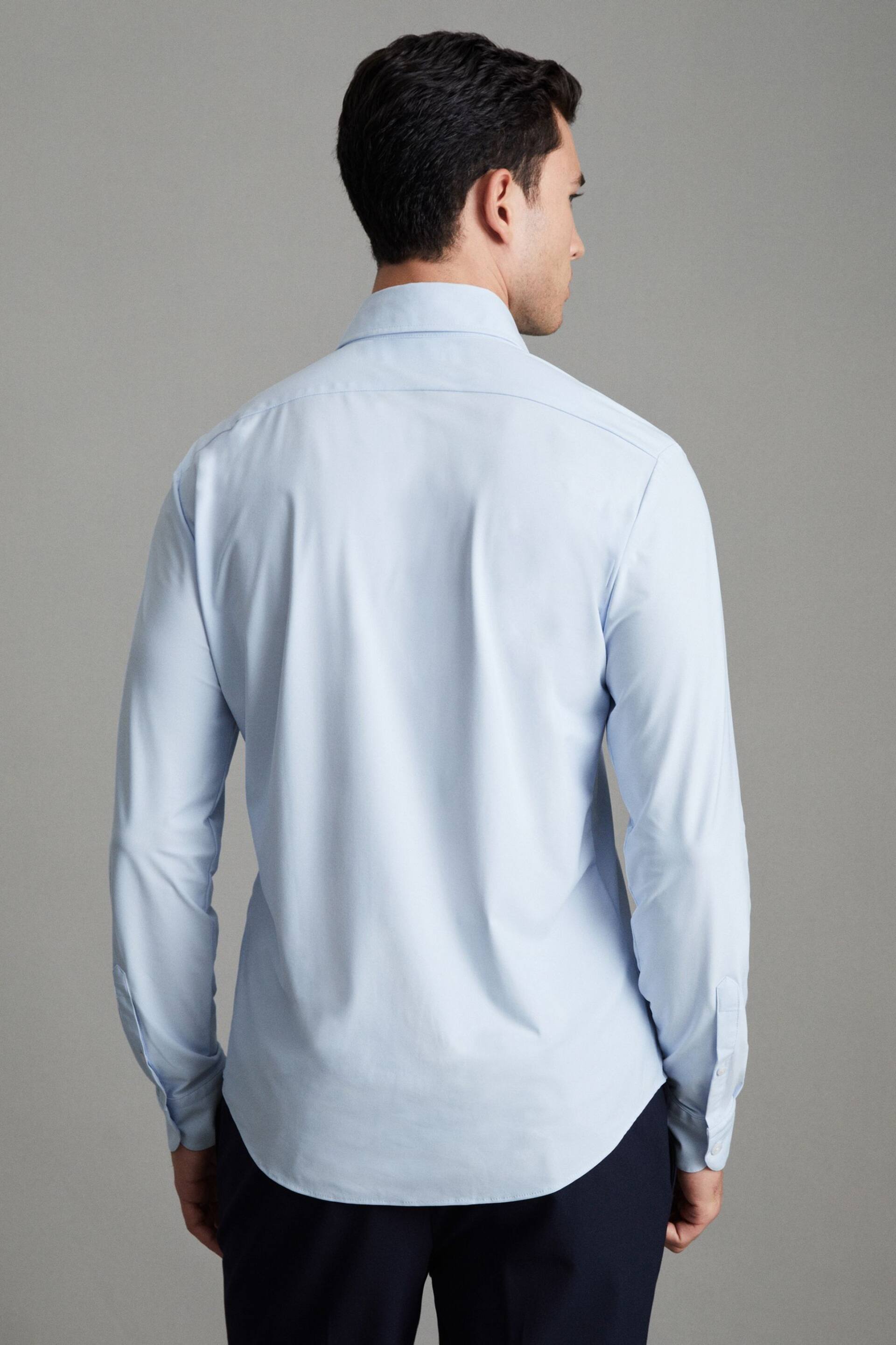 Reiss Soft Blue Voyager Slim Fit Button-Through Travel Shirt - Image 4 of 7