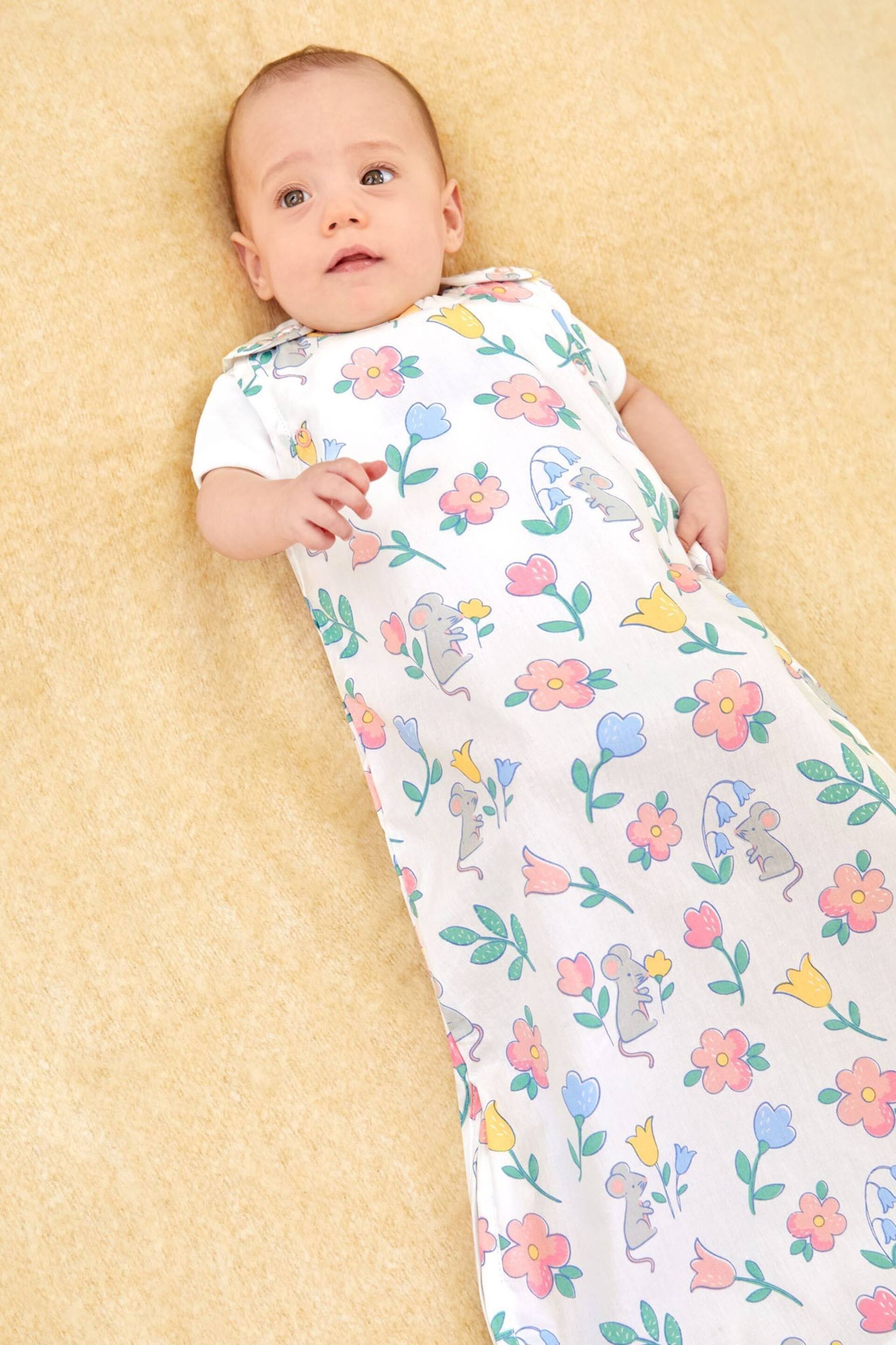 JoJo Maman Bébé Pink Mouse Floral Print 1 Tog Baby Sheet Sleeping Bag - Image 1 of 4