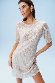 Cream Short Sleeve Sequin Dress - Image 1 of 7