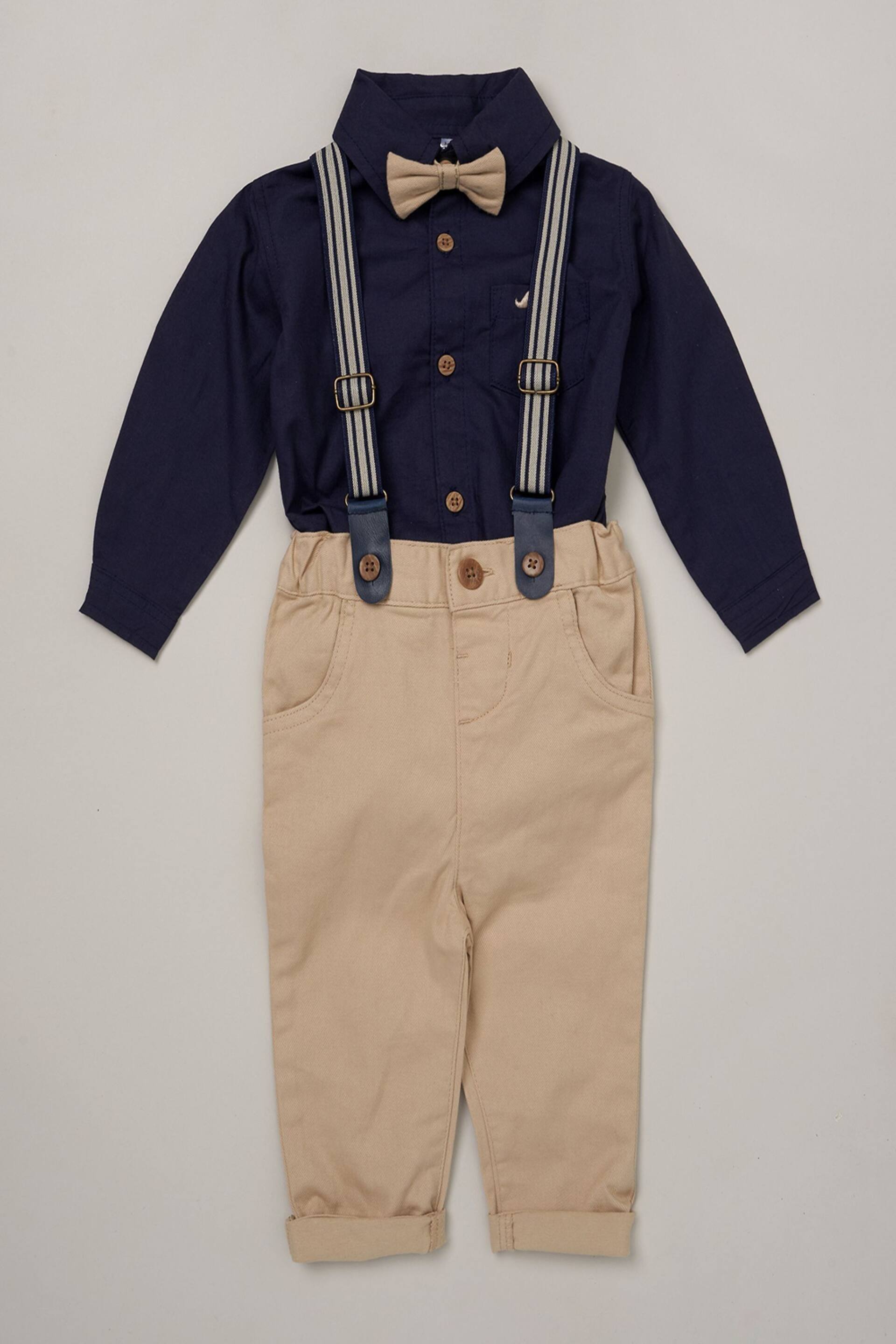 Little Gent Baby Mock Shirt Bodysuit and Braces Cotton Dungarees - Image 1 of 4