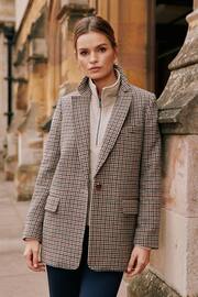 Joules Hackmore Brown Tweed Oversized Wool Blend Blazer - Image 1 of 11
