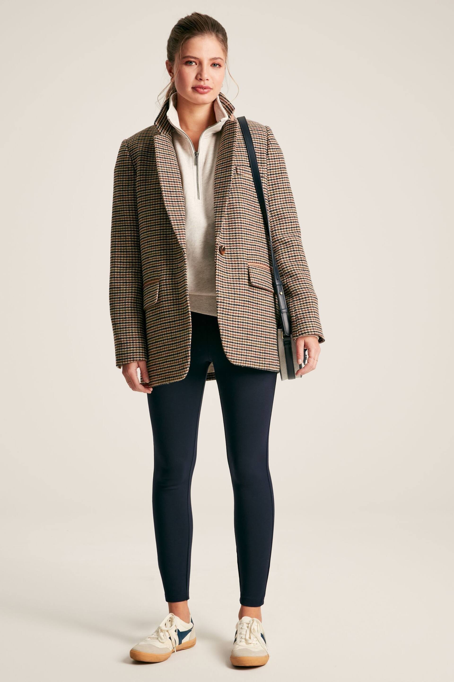 Joules Hackmore Brown Tweed Oversized Wool Blend Blazer - Image 6 of 11