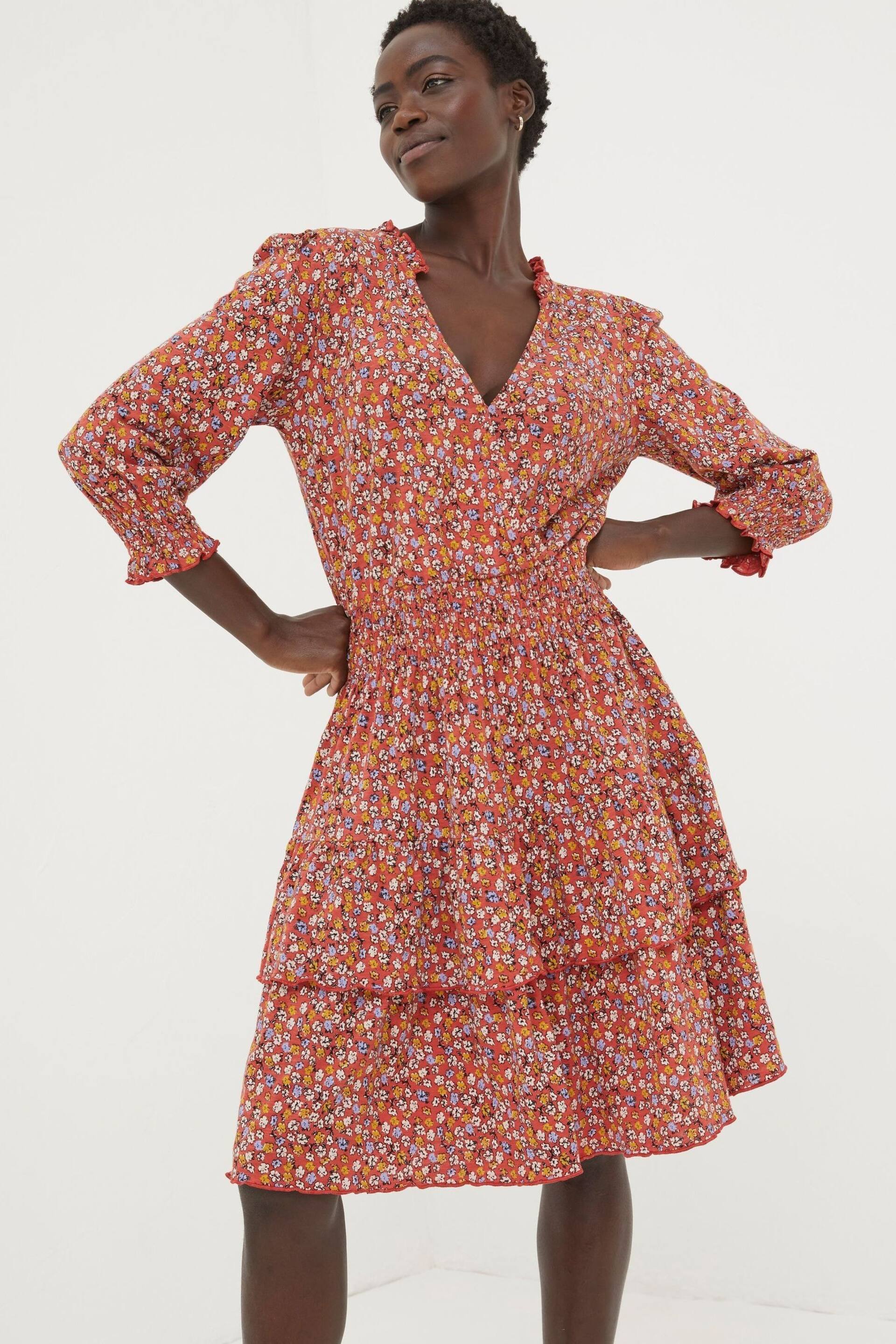 FatFace Red Amba Gradient Floral Jersey Dress - Image 1 of 5