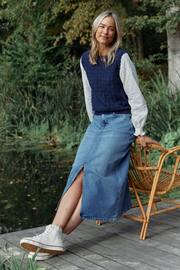 FatFace Blue Carla Denim Midi Skirt - Image 1 of 7