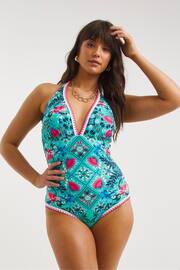 Figleaves Blue & Pink Floral Print Frida Halter Swimsuit - Image 1 of 5