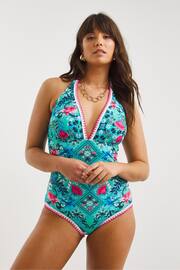 Figleaves Blue & Pink Floral Print Frida Halter Swimsuit - Image 3 of 5