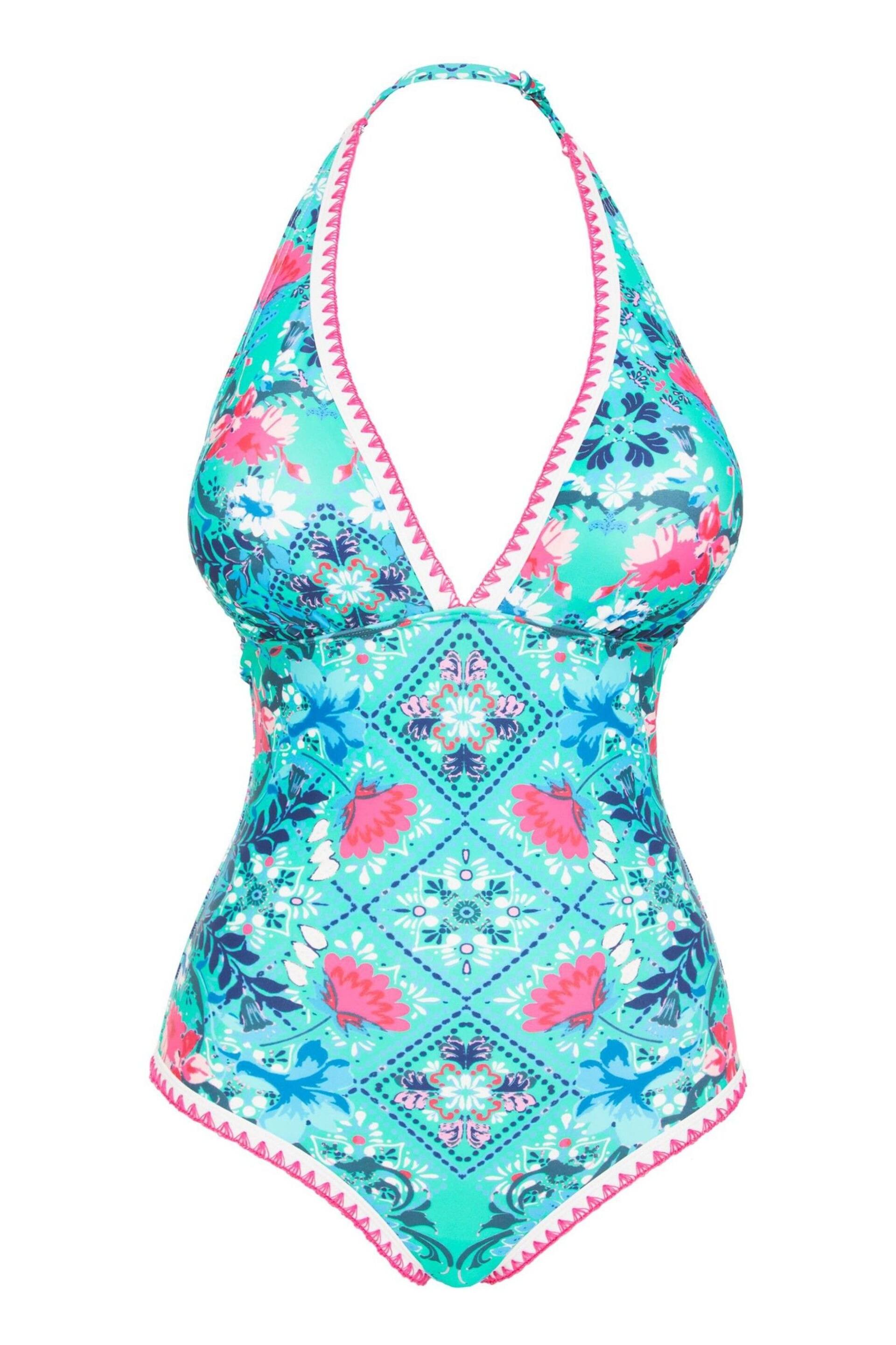 Figleaves Blue & Pink Floral Print Frida Halter Swimsuit - Image 5 of 5