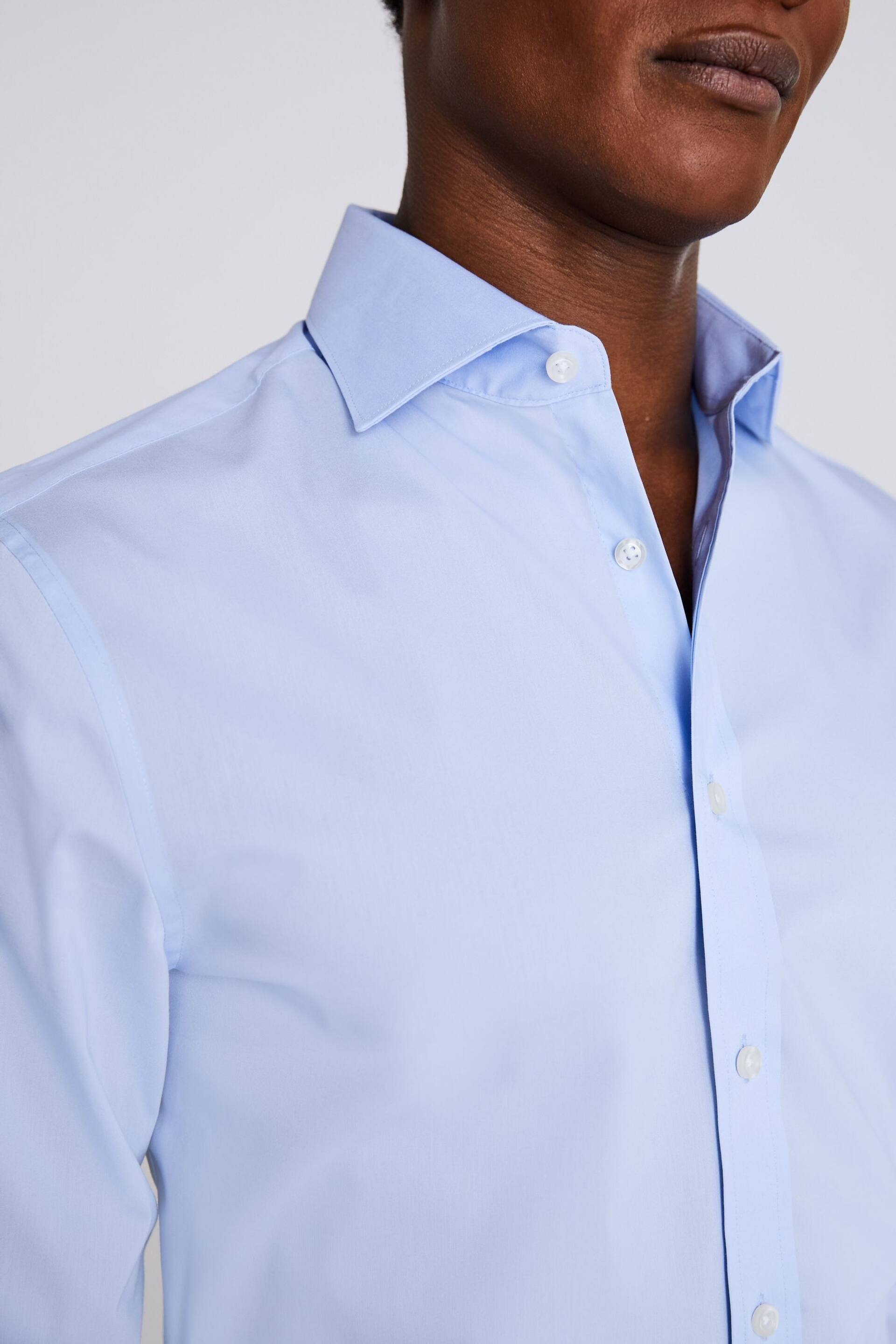 MOSS Blue Tailored Double Cuff Stretch Shirt - Image 2 of 2