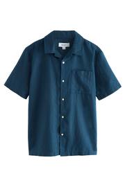 Navy Cuban Collar Linen Blend Short Sleeve Shirt - Image 5 of 7