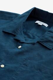 Navy Cuban Collar Linen Blend Short Sleeve Shirt - Image 6 of 7