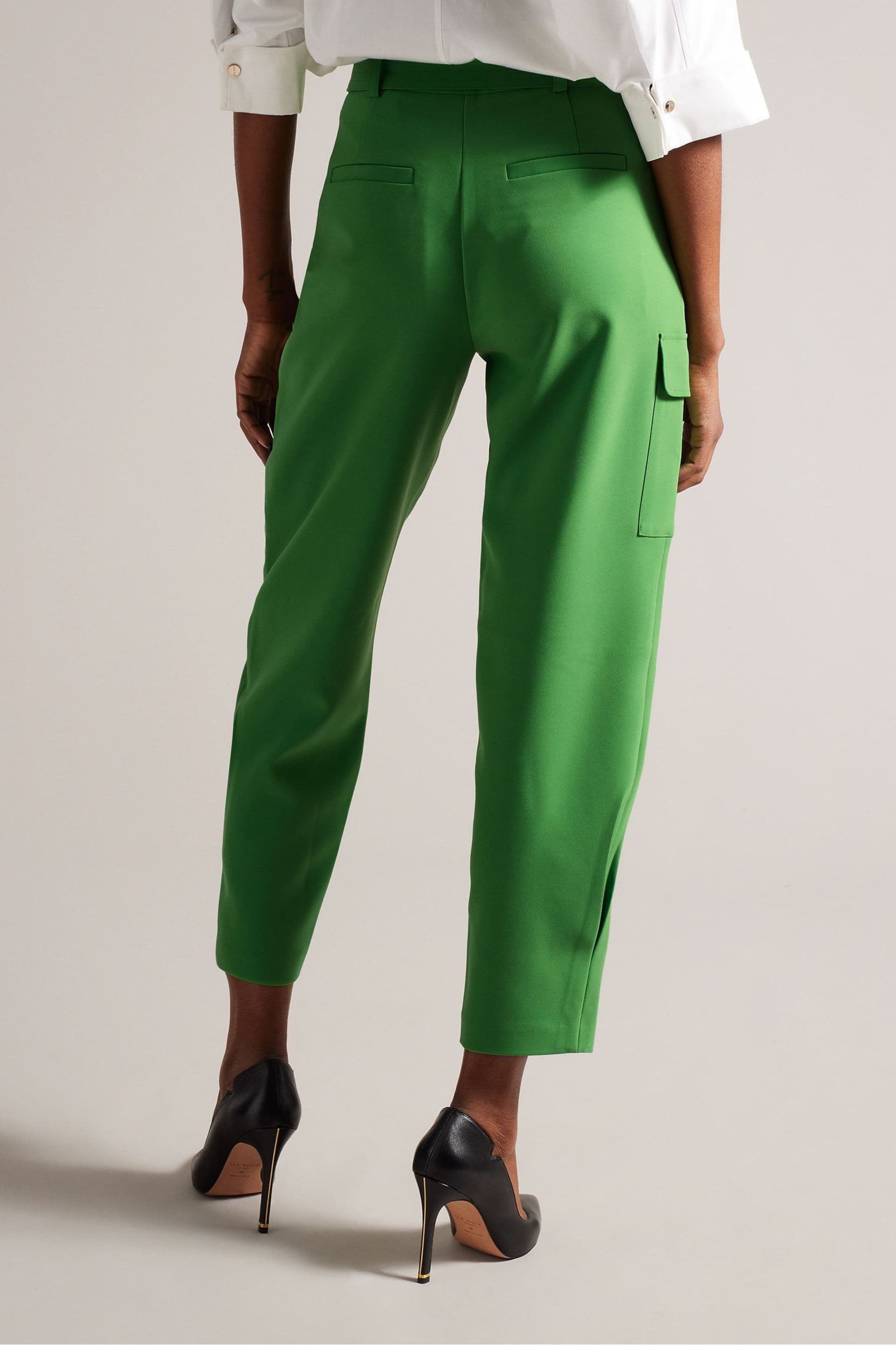 Ted Baker Green Gracieh High Waisted Belted Tapered Cargo Trousers - Image 3 of 5