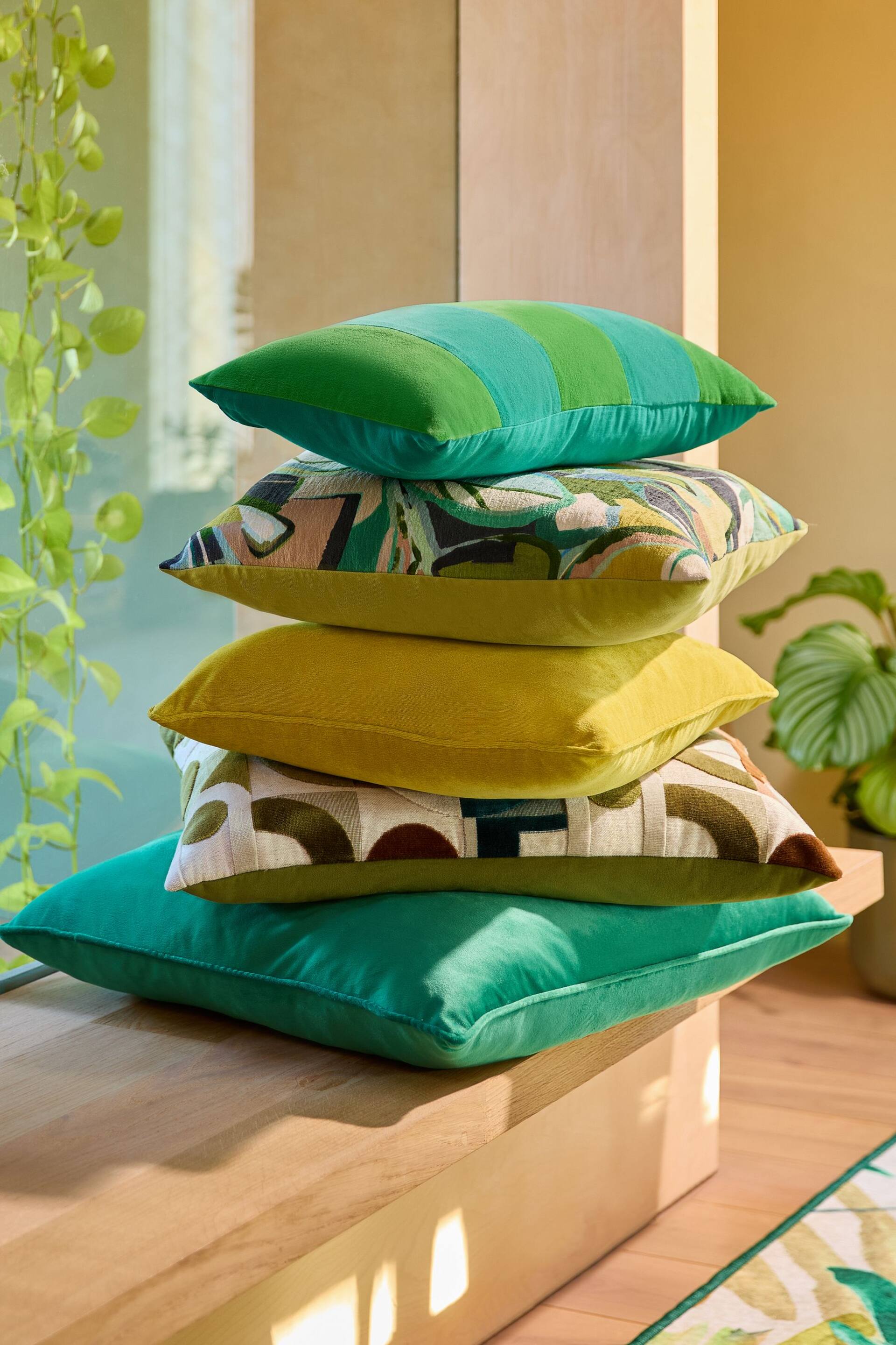 Bright Green 50 x 30cm Velvet stripe Cushion - Image 4 of 6