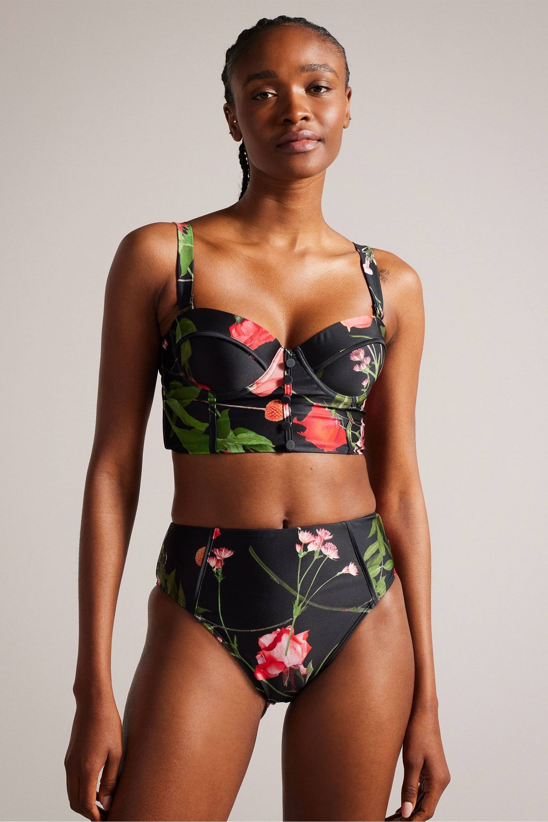 Ted Baker Black Printed Lusiye Longline Bikini Top - Image 1 of 6