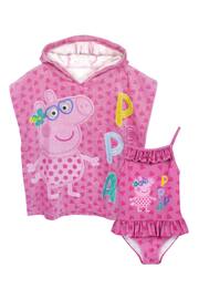 Vanilla Underground Pink Girls Peppa Pig Swimsuit and Towel Poncho Set. - Image 1 of 4