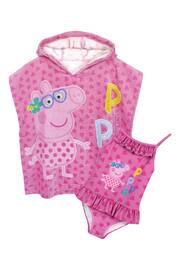 Vanilla Underground Pink Girls Peppa Pig Swimsuit and Towel Poncho Set. - Image 2 of 4