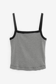 Black/White Stripe Ribbed Square Neck Strappy Cami Top - Image 5 of 6