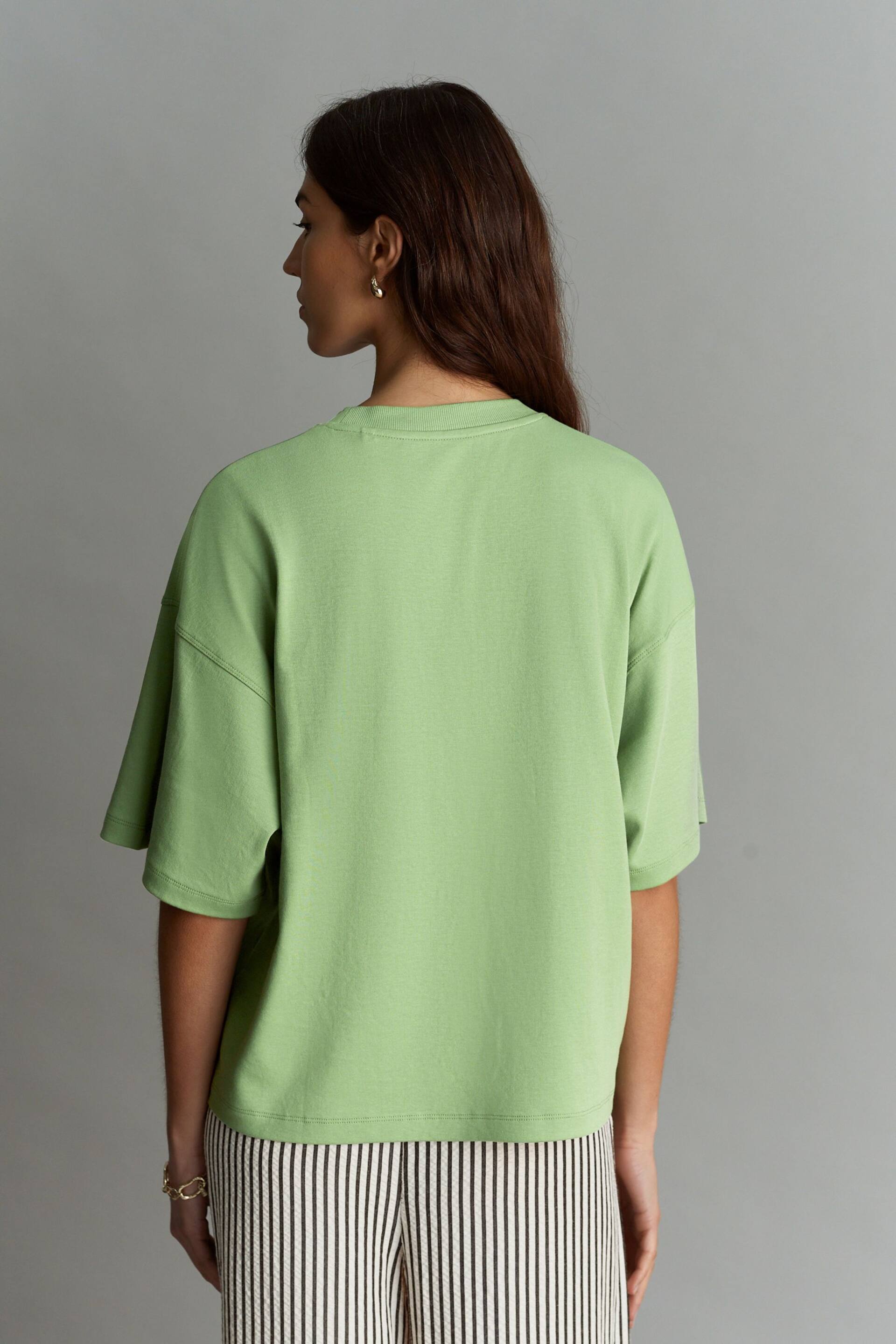 Matcha Green 100% Cotton Heavyweight Relaxed Fit Crew Neck T-Shirt - Image 4 of 7